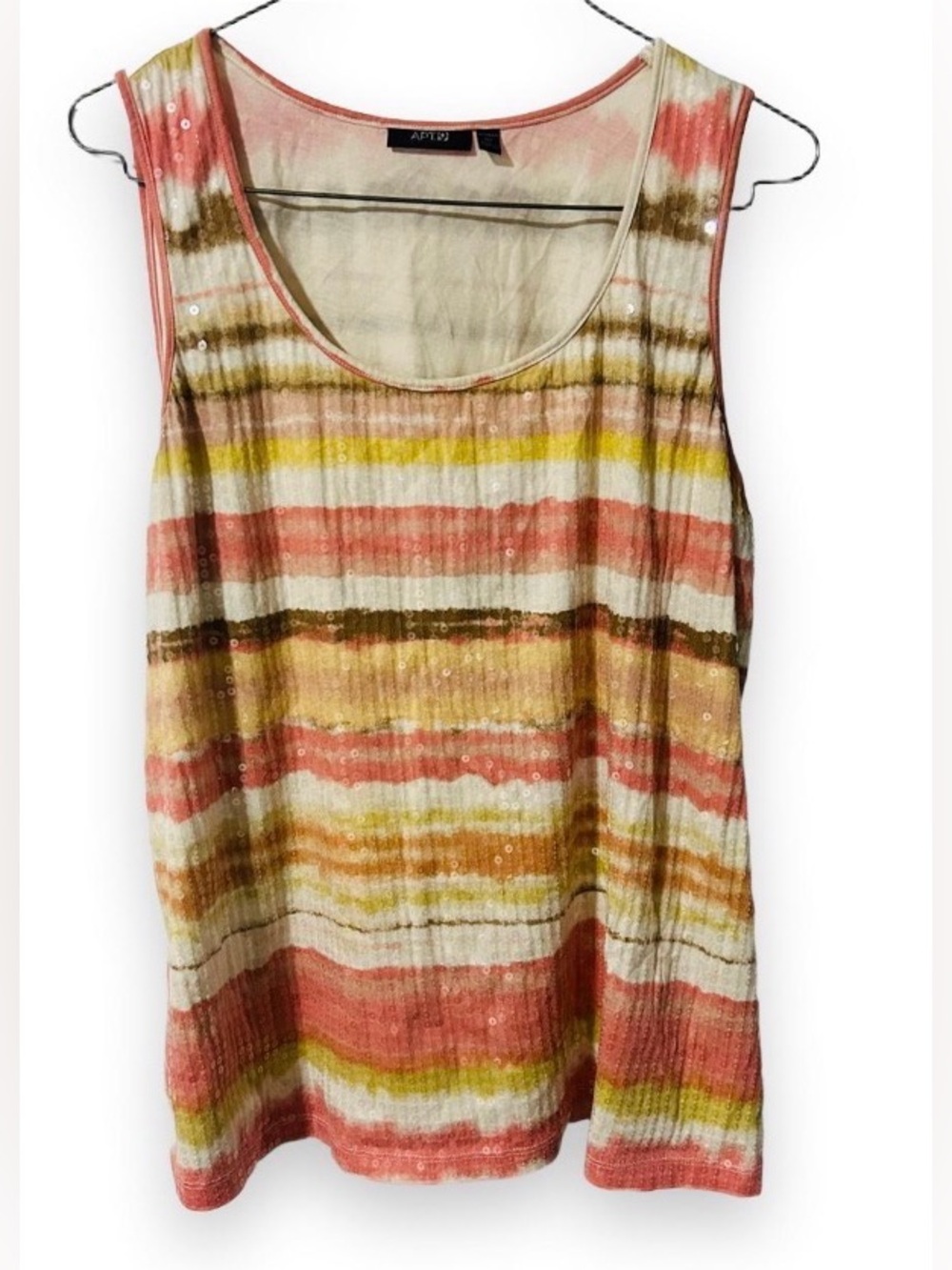 Apt. 9 Coral, Yellow & Cream Striped Sleeveless Tank
